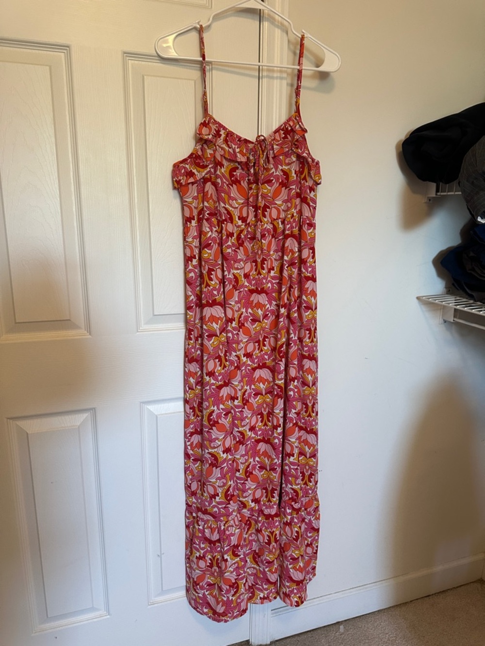 Boutique Pink Floral Maxi Dress with Spaghetti Straps